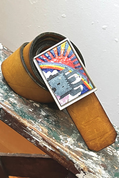 Castle Enamel 70s Belt and Buckle