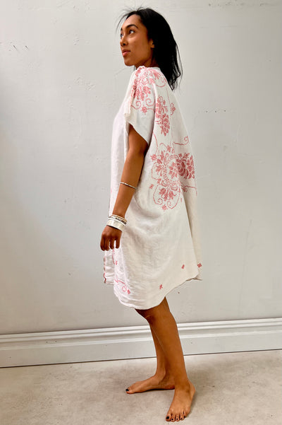 Anna Corinna Reworked Cross Stitch Pinky Smock Dress, Cotton, view 3