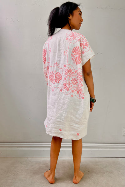 Anna Corinna Reworked Cross Stitch Pinky Smock Dress, Cotton, view 2