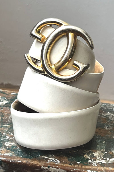 Gucci Leather 70s White Belt and Logo Buckle