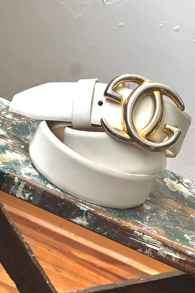 Gucci Leather 70s White Belt and Logo Buckle