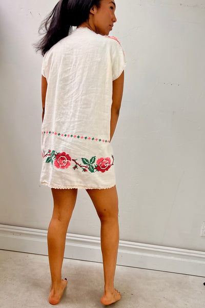 Anna Corinna Reworked Cross Stitch Roses Smock Dress, Cotton, view 3