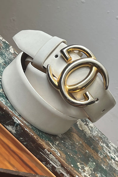 Gucci Leather 70s White Belt and Logo Buckle