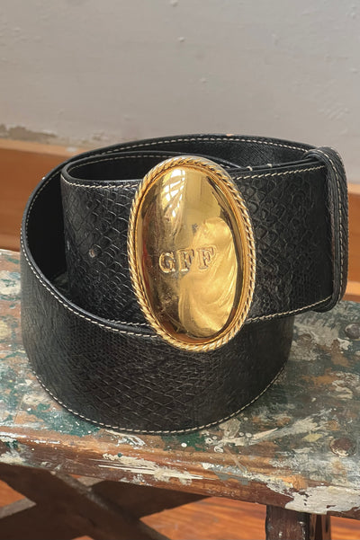 Ginafranco Ferre 80s Leather Belt and Gold Buckle