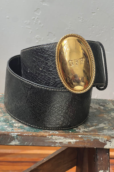 Ginafranco Ferre 80s Leather Belt and Gold Buckle