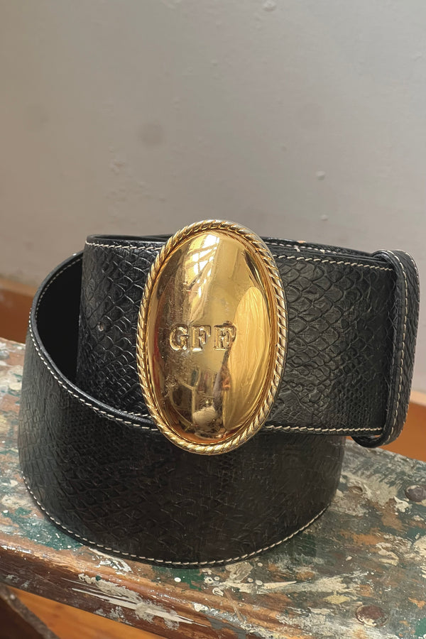 Ginafranco Ferre 80s Leather Belt and Gold Buckle