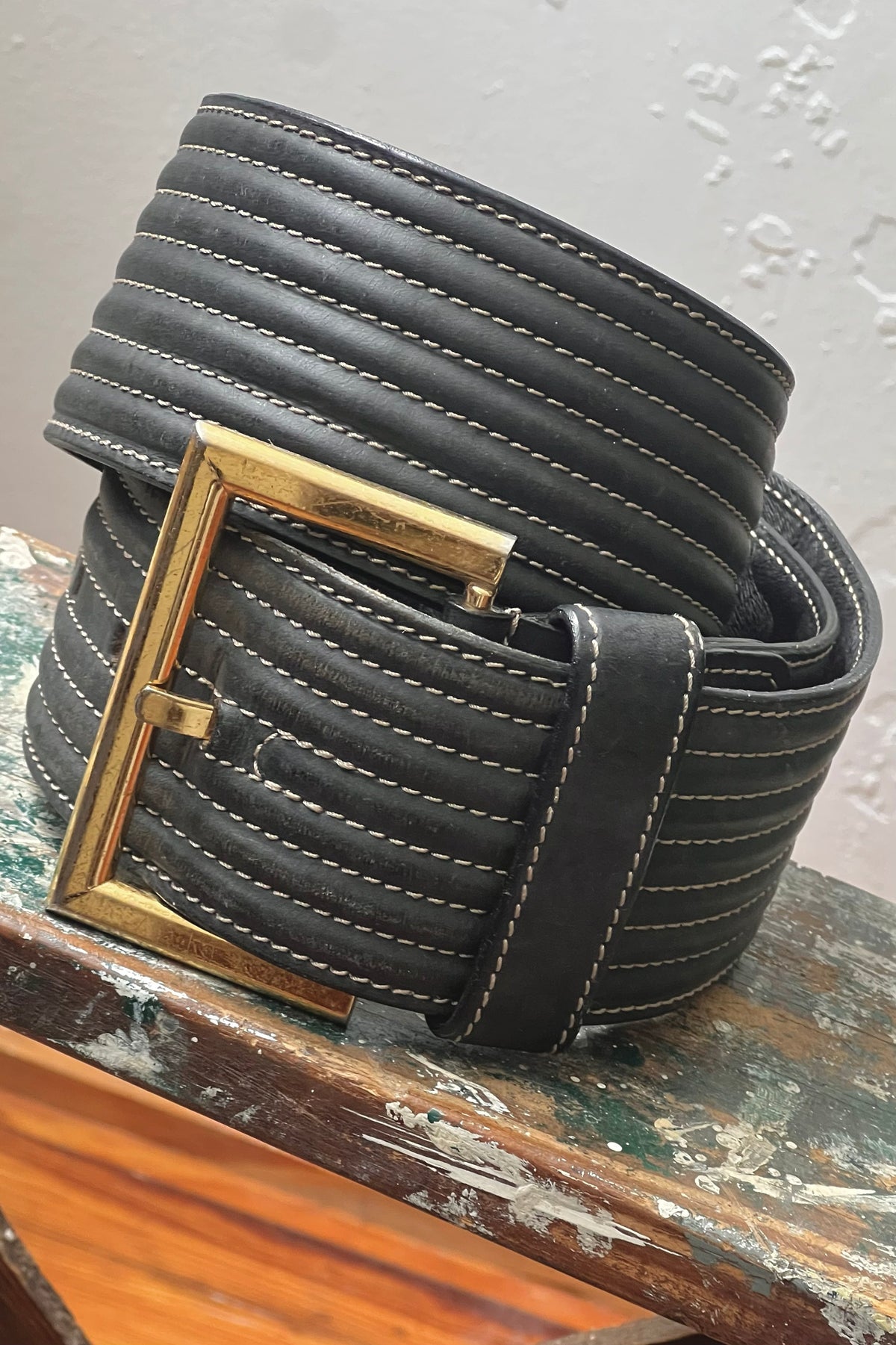 Ginafranco Ferre 80s Quilted Leather Belt and Buckle