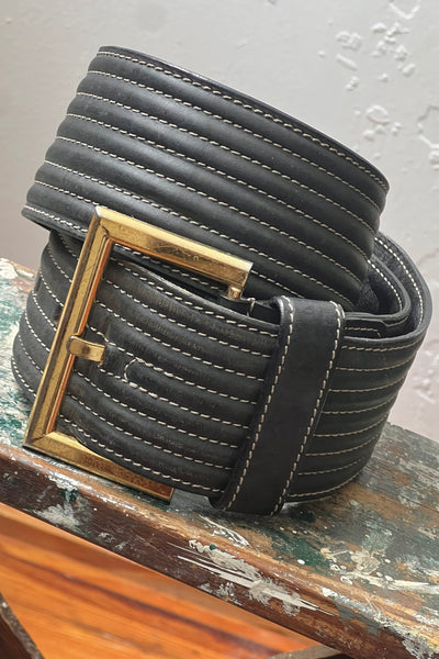 Ginafranco Ferre 80s Quilted Leather Belt and Buckle