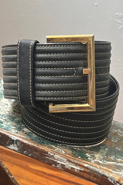 Ginafranco Ferre 80s Quilted Leather Belt and Buckle