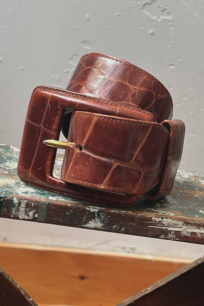 Maxi Belt Embossed Croco Leather 80s and Buckle