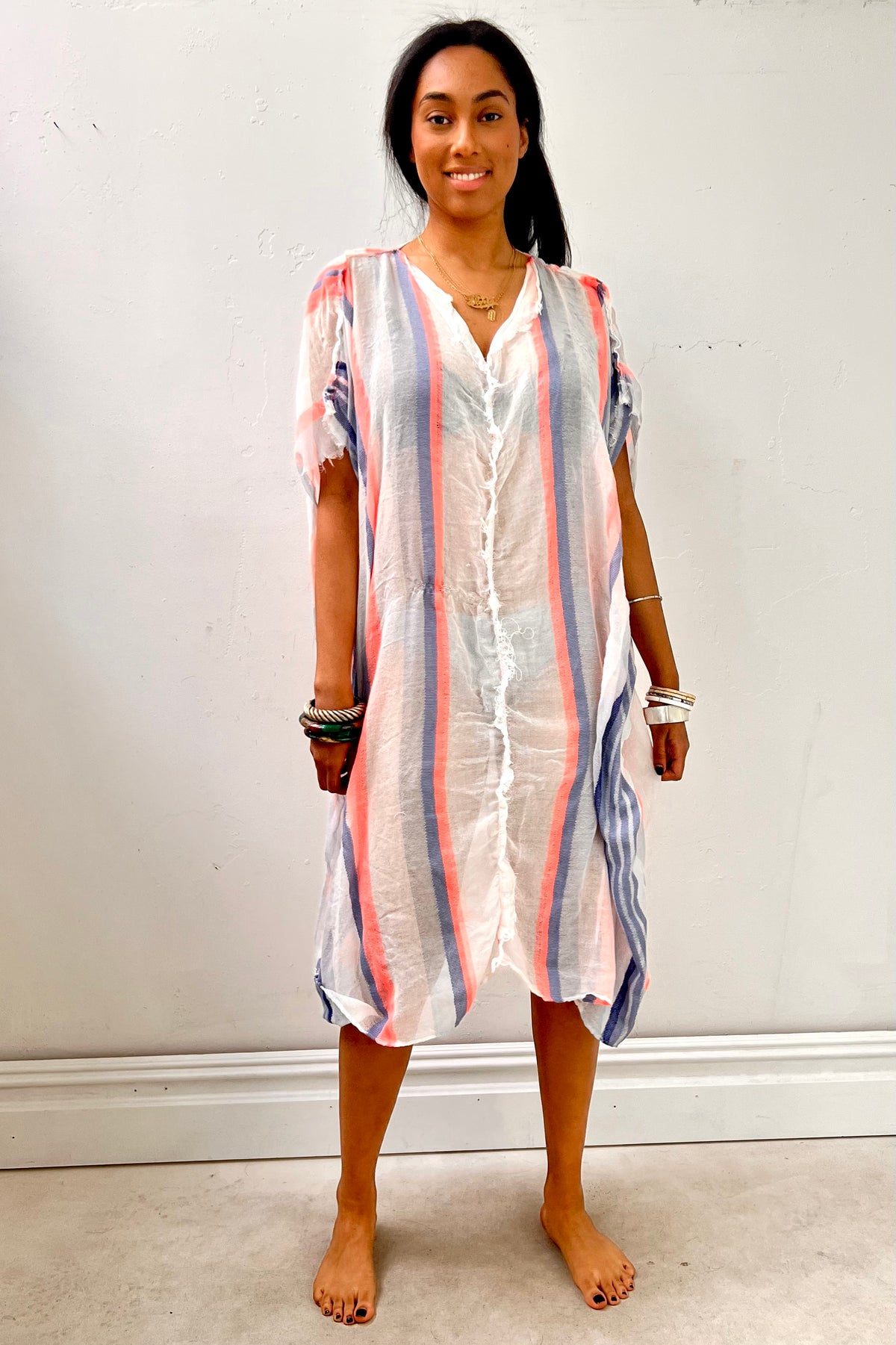 Anna Corinna Reworked Sheer Striped Smock Dress, Cotton blend
