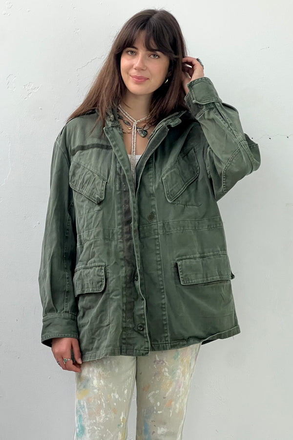 Vintage Hooded Army Jacket, Cotton