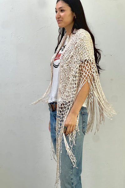 Vintage Silk Hand Crocheted Shawl, view 3