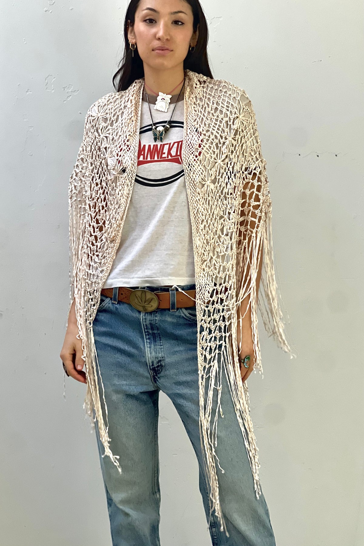 Vintage Silk Hand Crocheted Shawl