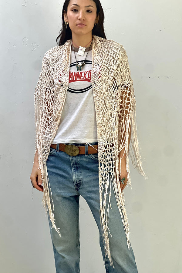 Vintage Silk Hand Crocheted Shawl