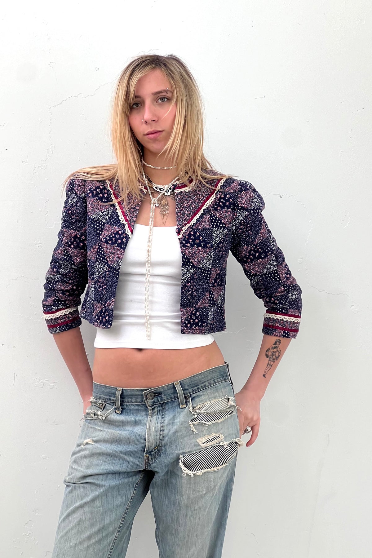 Vintage Quilted Flowers Jacket, Cotton