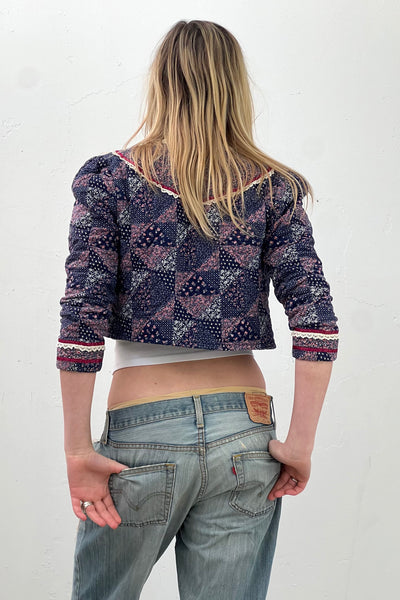 Vintage Quilted Flowers Jacket, Cotton, view 2