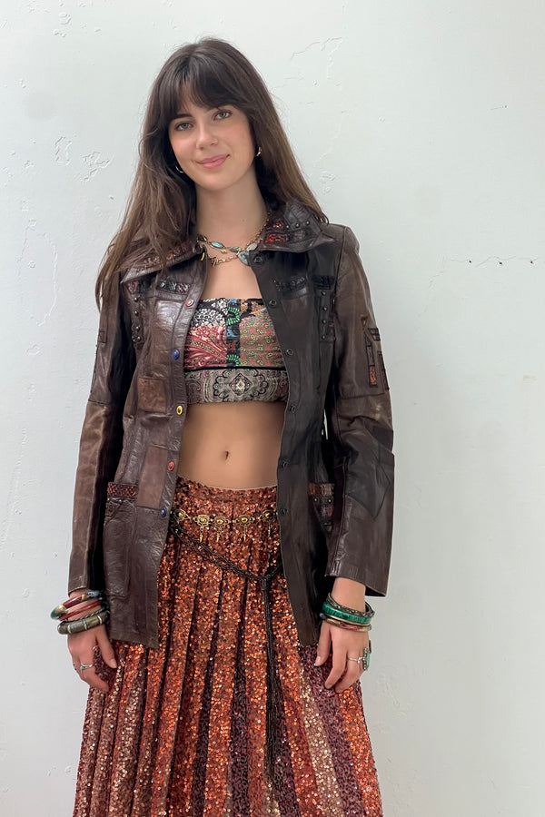 Vintage Patchwork Leather Jacket, Leather