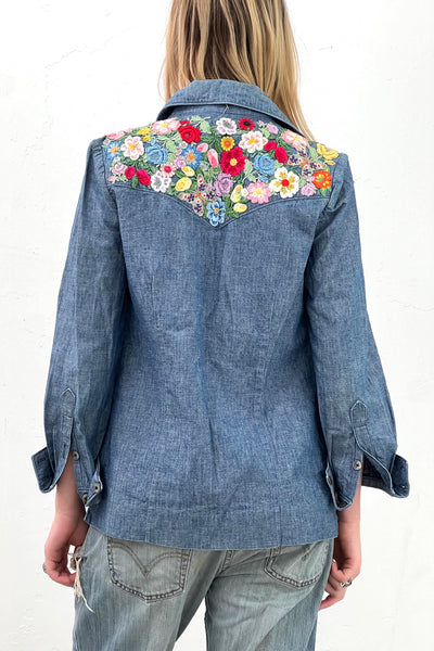Vintage Patchy Denim Shirt Jacket, Cotton, view 2