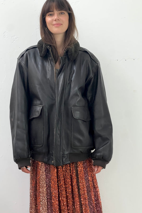 Vintage LL Bean Bomber Jacket, Leather & Wool Lined