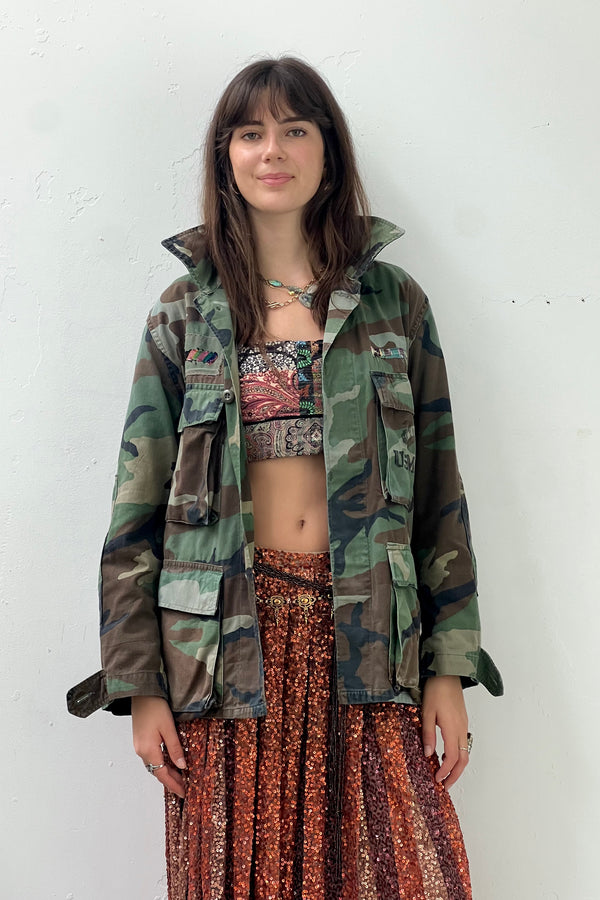 Anna Corinna Reworked Vintage Camo Butterfly Shirt Jacket, Cotton