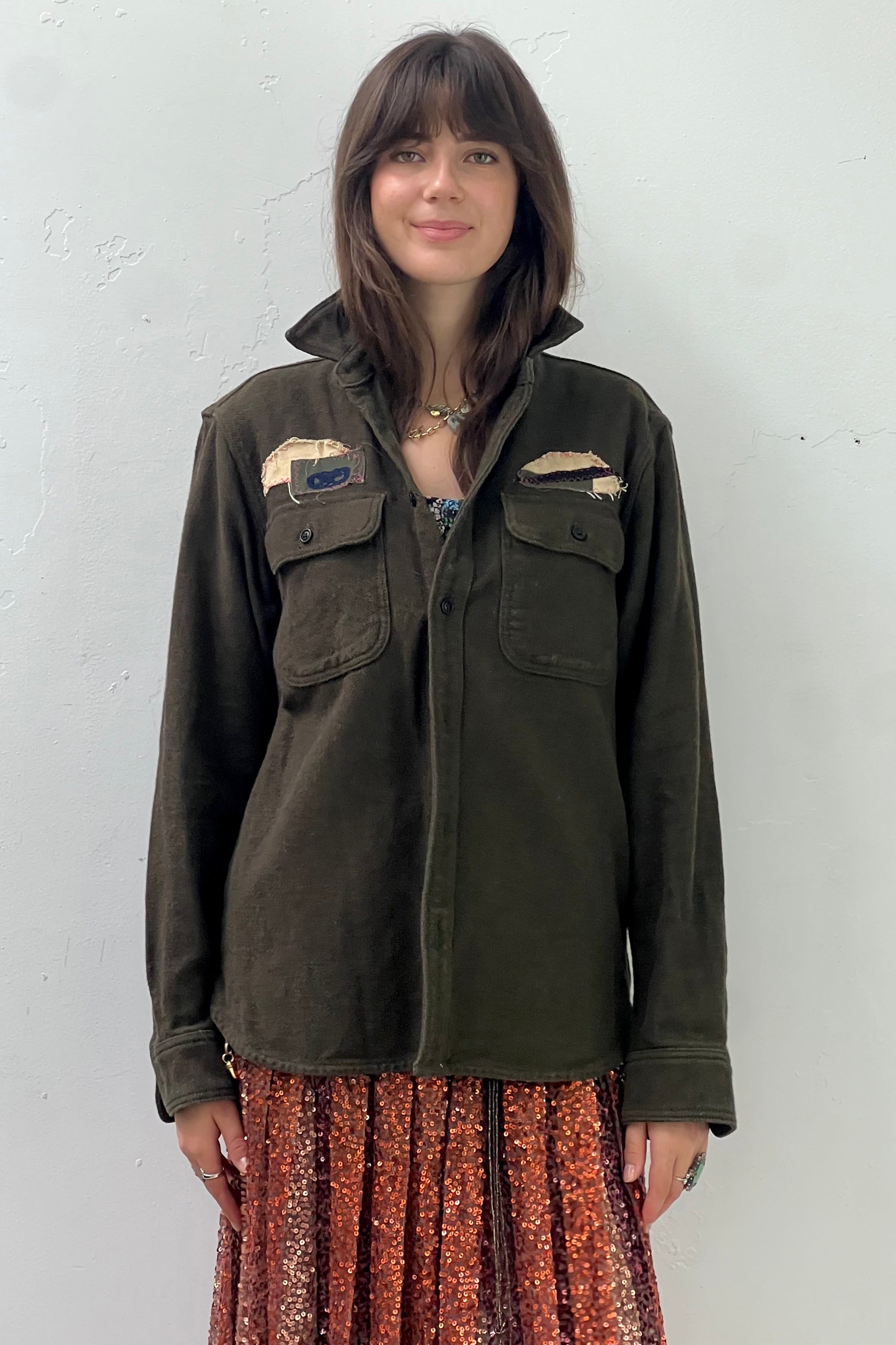 Anna Corinna Reworked Vintage Cozy Rose Patched Button Down