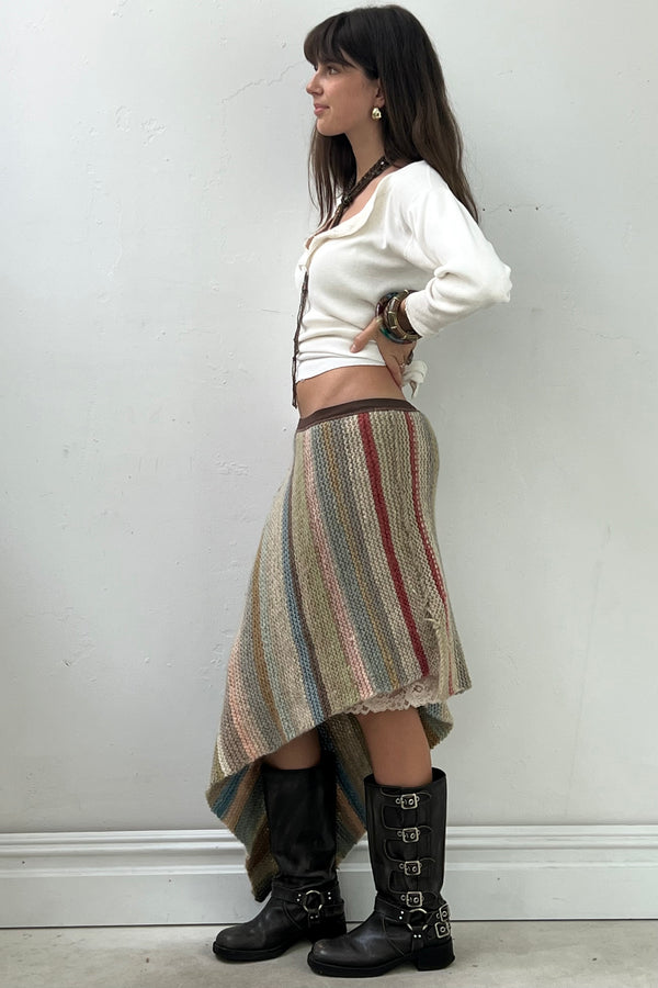 Vintage Knit Asymmetric Skirt, Wool