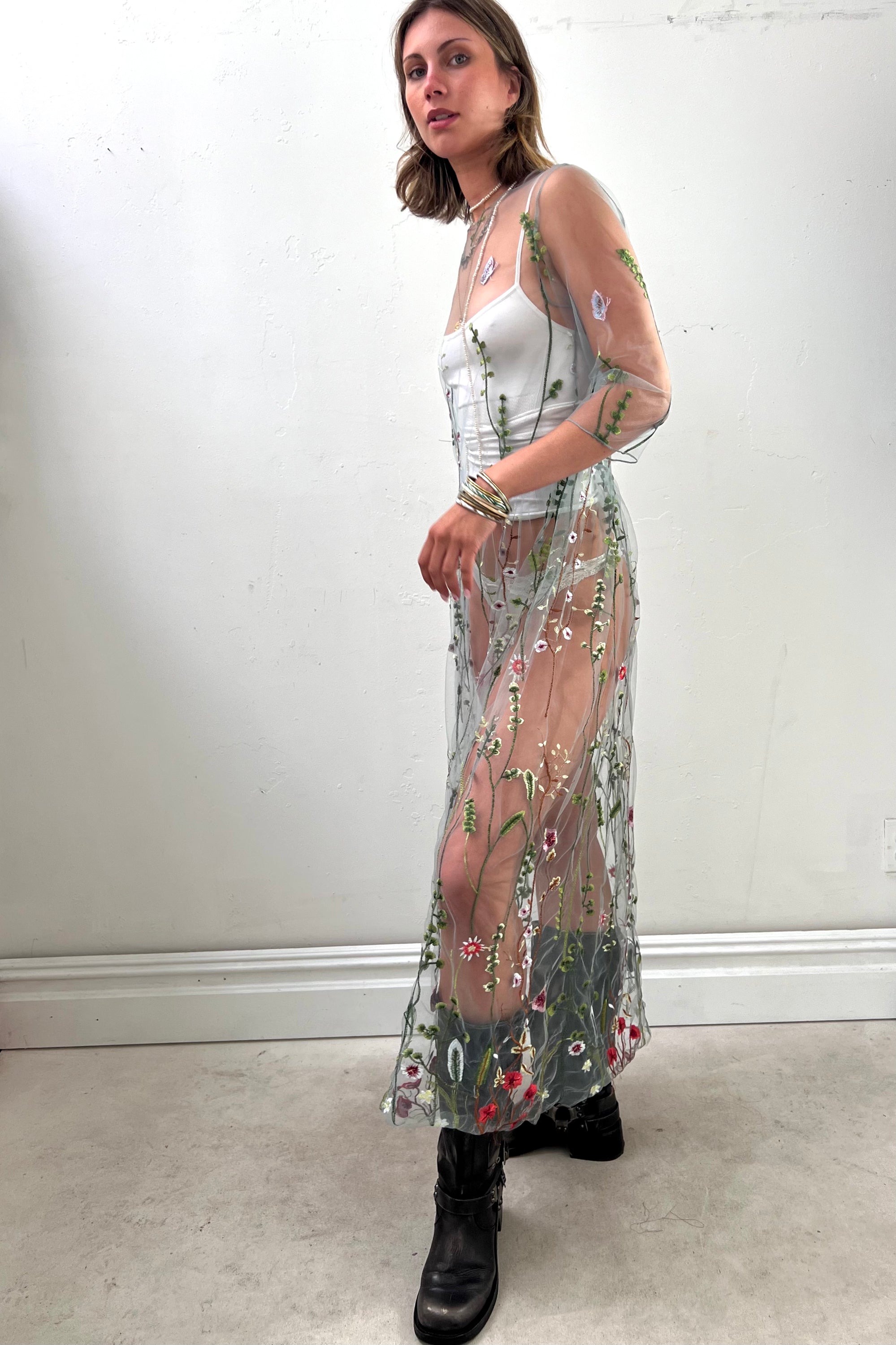 Vintage Sheer Embroidered Mesh Dress Selected by Anna Corinna