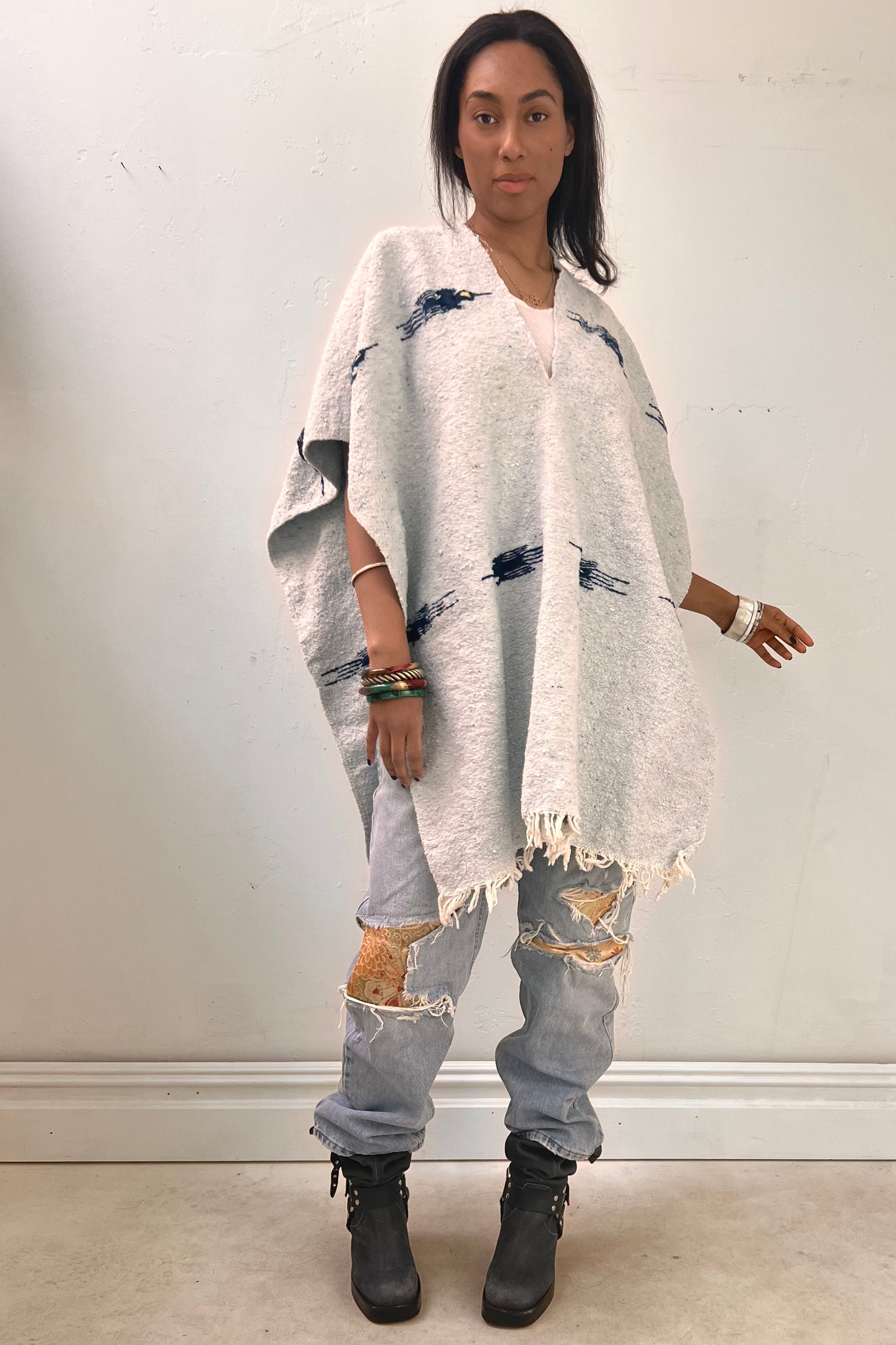 Anna Corinna Reworked Vintage Thunderbird Woven Poncho