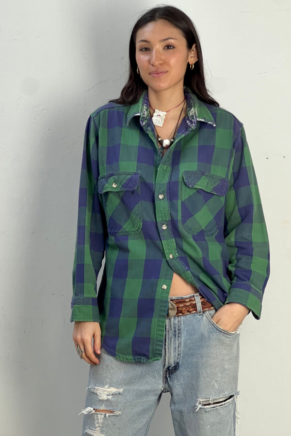Vintage Thrashed Plaid Button Down Top
