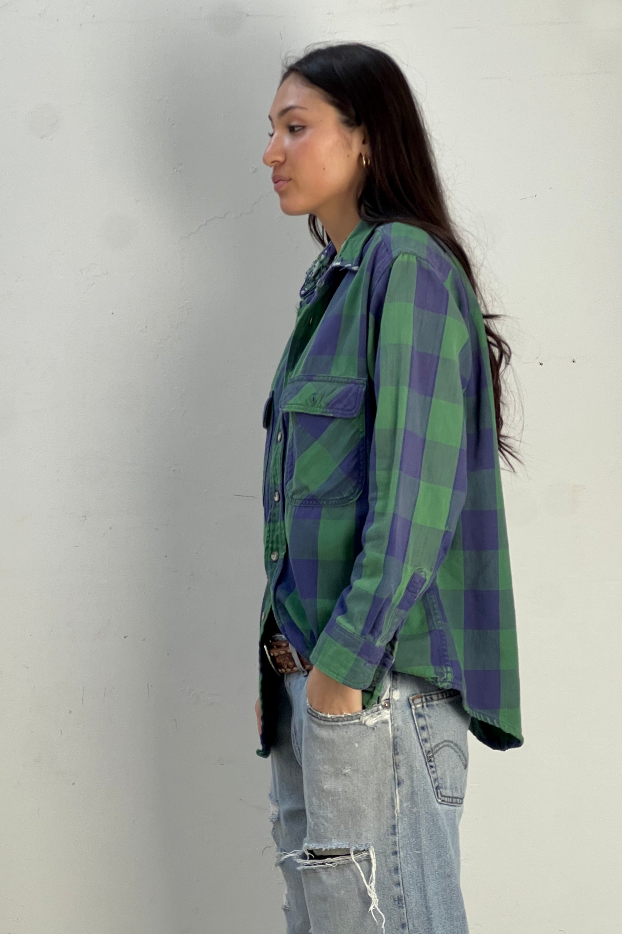 Vintage Thrashed Plaid Button Down Top