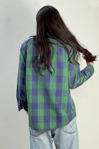 Vintage Thrashed Plaid Button Down Top, view 3