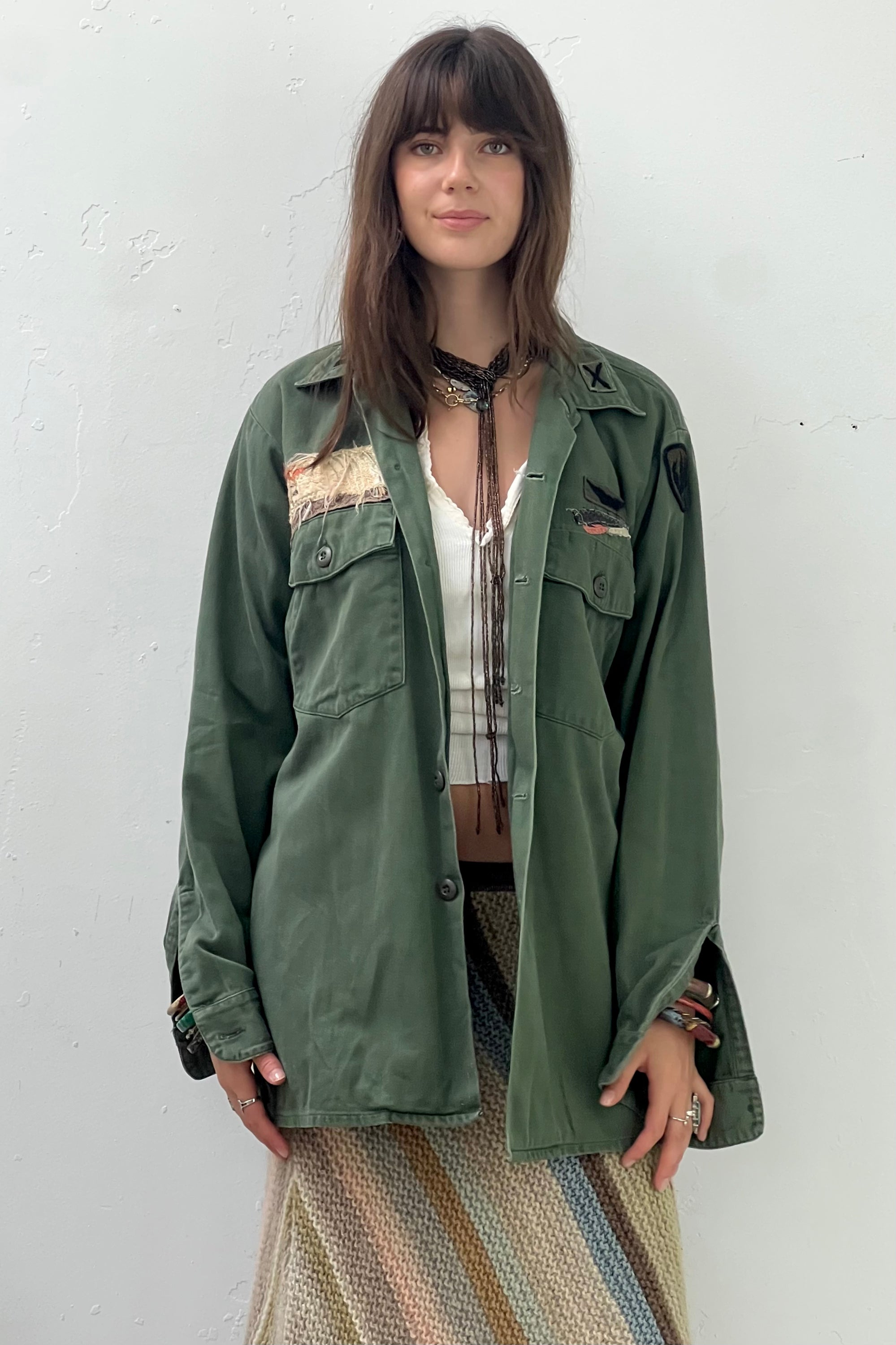 Anna Corinna Reworked Vintage Army Forget Me Not Shirt Jacket
