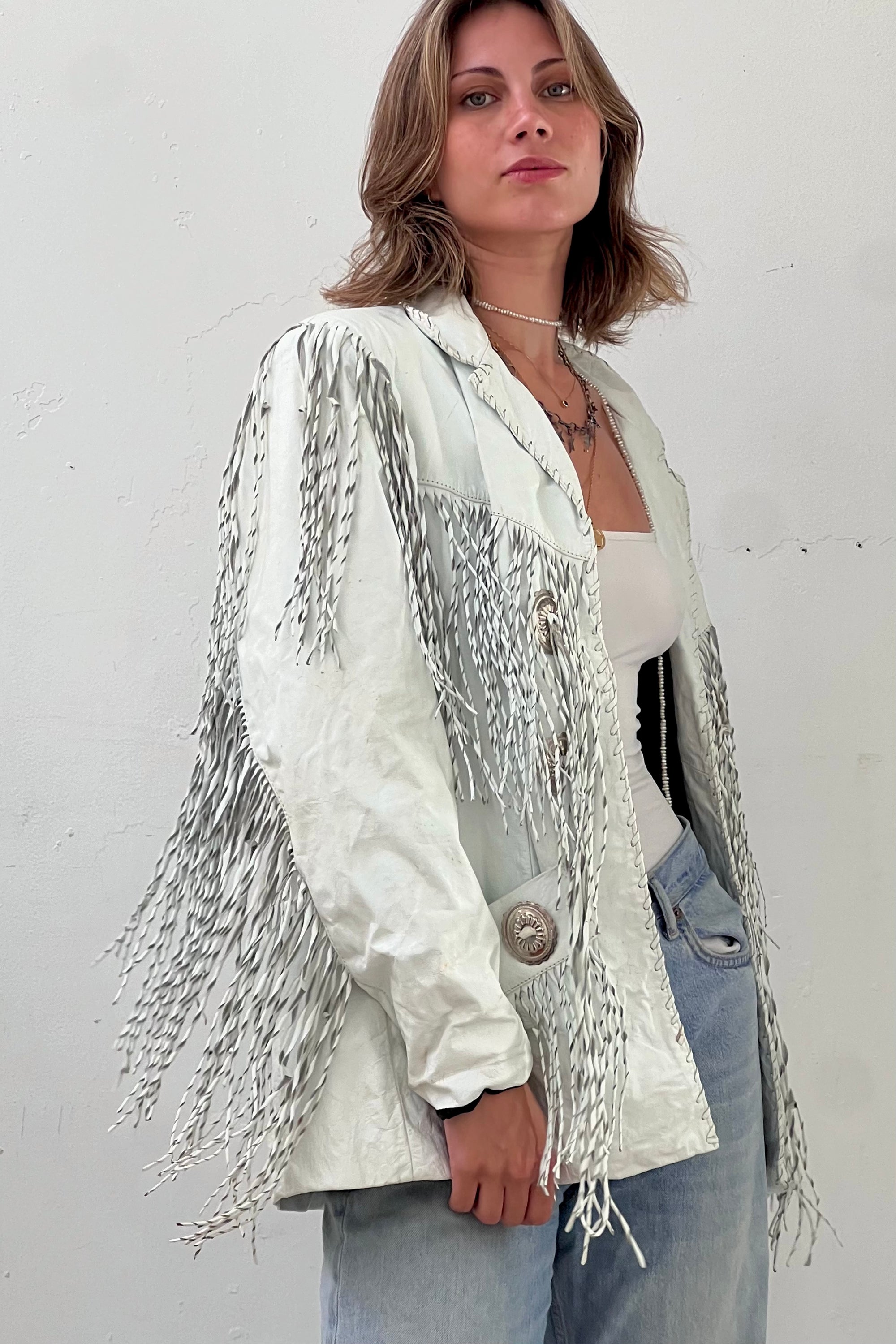 Vintage Blanco Leather Fringed Jacket Selected by Anna Corinna