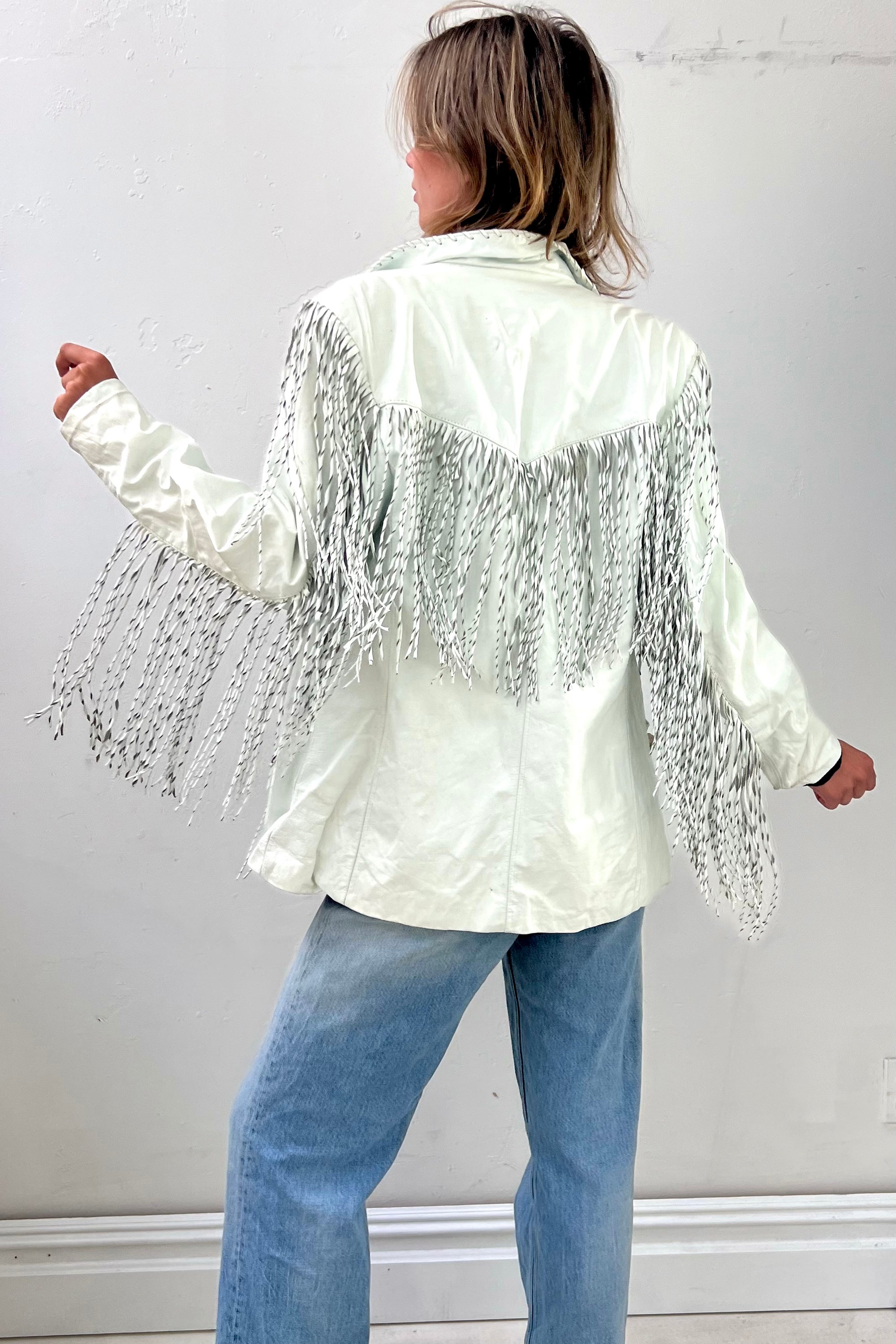 Vintage Blanco Leather Fringed Jacket Selected by Anna Corinna