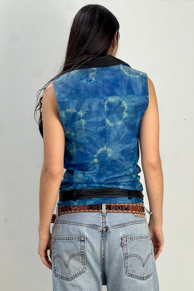 Vintage Tie Dye Leather Vest, view 3