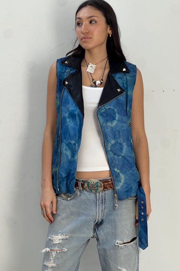 Vintage Tie Dye Leather Vest