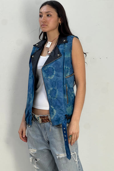 Vintage Tie Dye Leather Vest, view 4