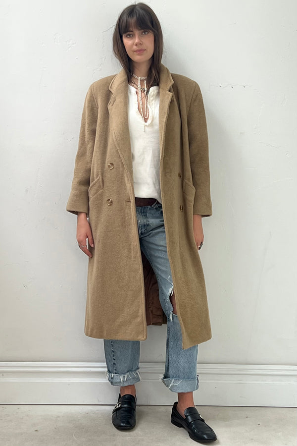 Vintage Camel Color Wool Coat, Wool