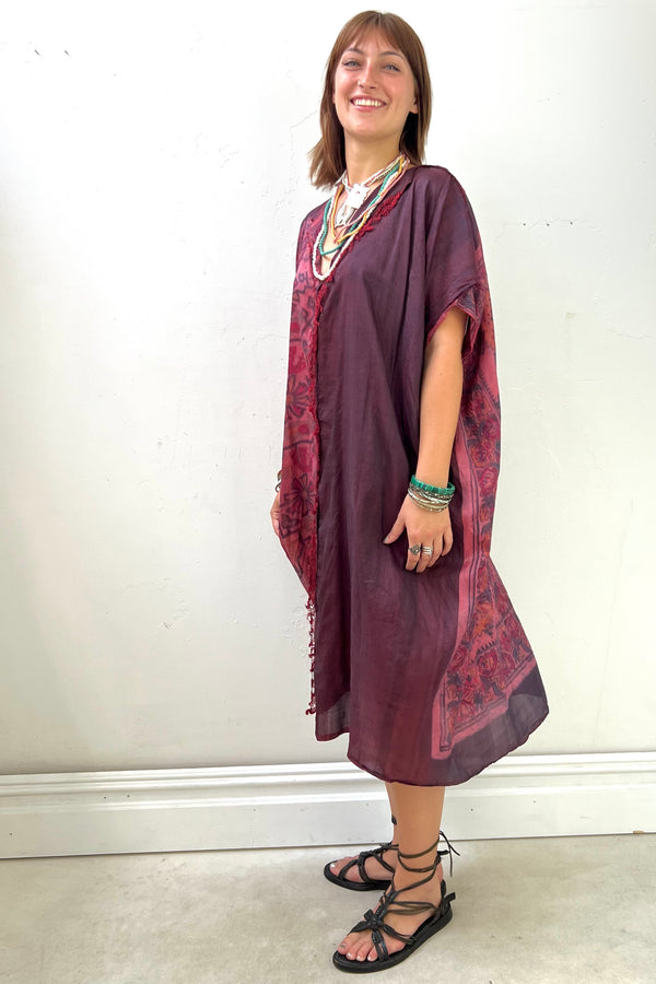 Anna Corinna Reworked Vintage Silk Merlot Smock Dress