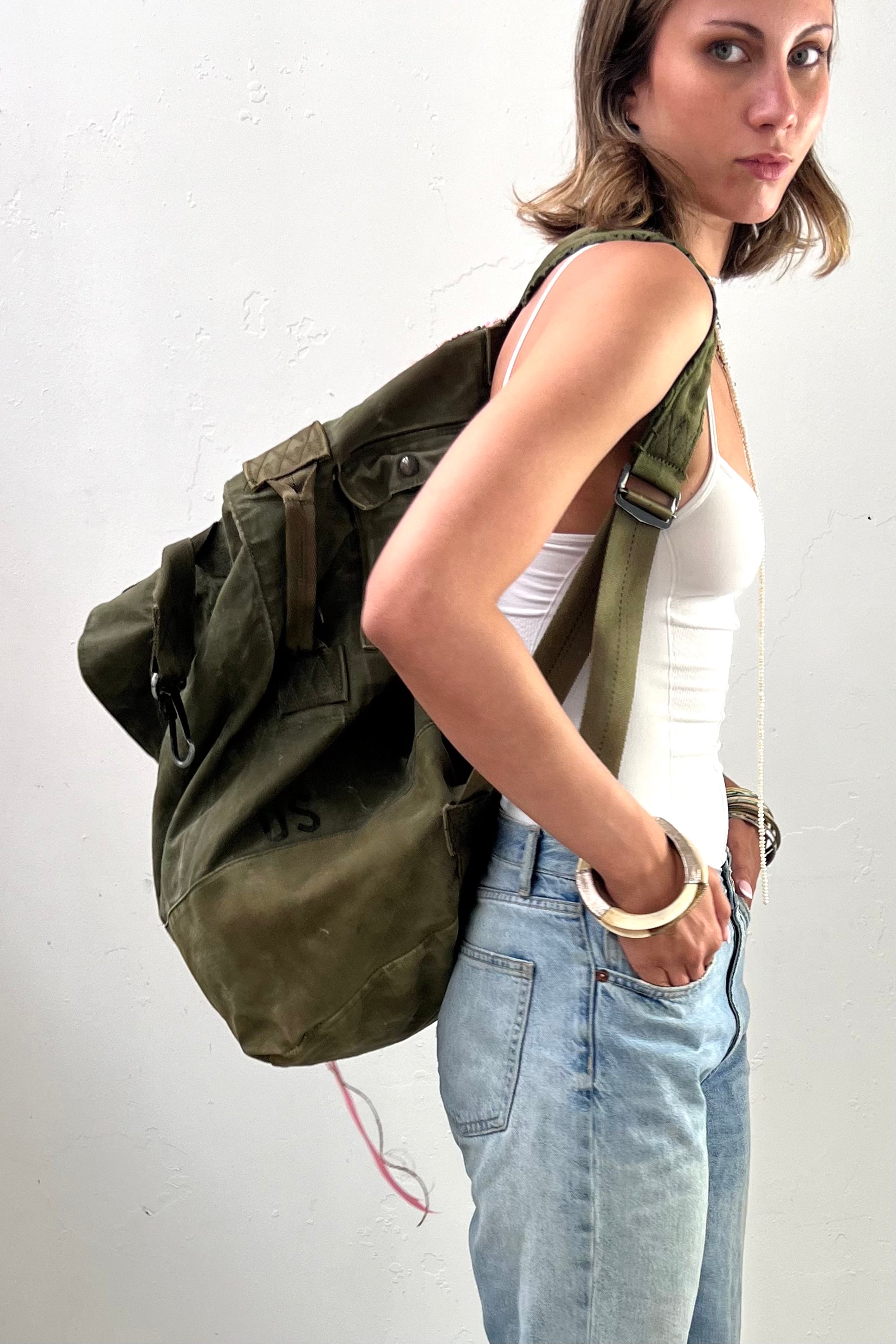 Anna Corinna Reworked Vintage Butterfly Army Convertible Duffel Backpack