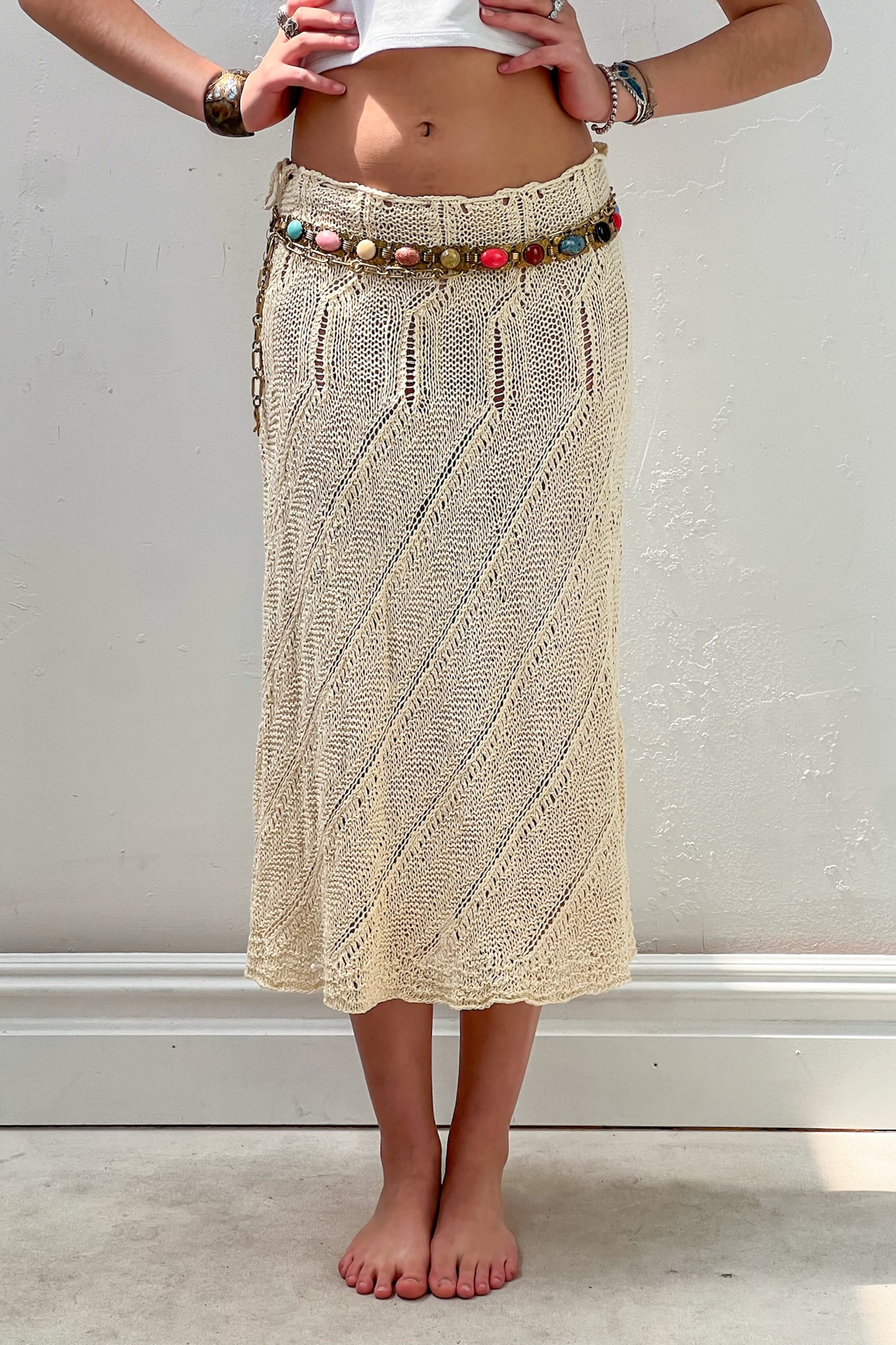 Vintage Hand Knit Ivory Dress or Skirt