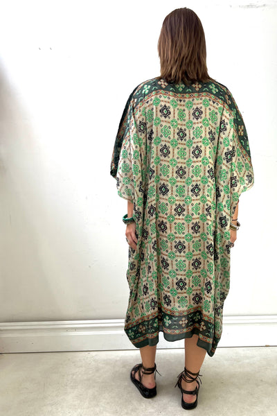 Smock Silk 90s Emerald Dress Reworked Vintage