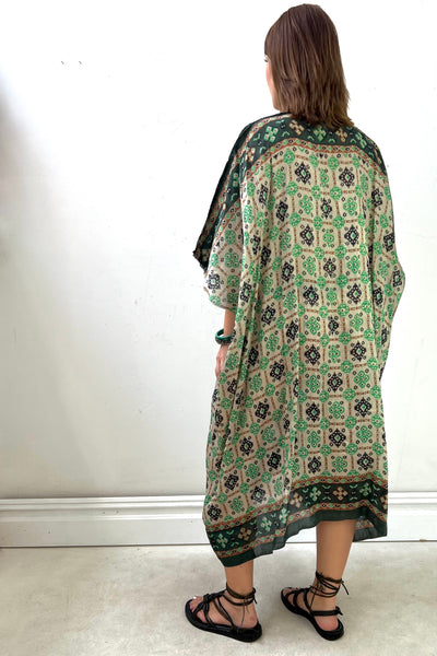 Smock Silk 90s Emerald Dress Reworked Vintage