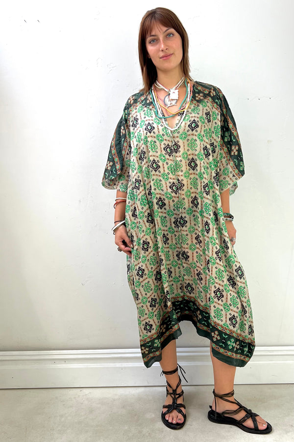 Smock Silk 90s Emerald Dress Reworked Vintage