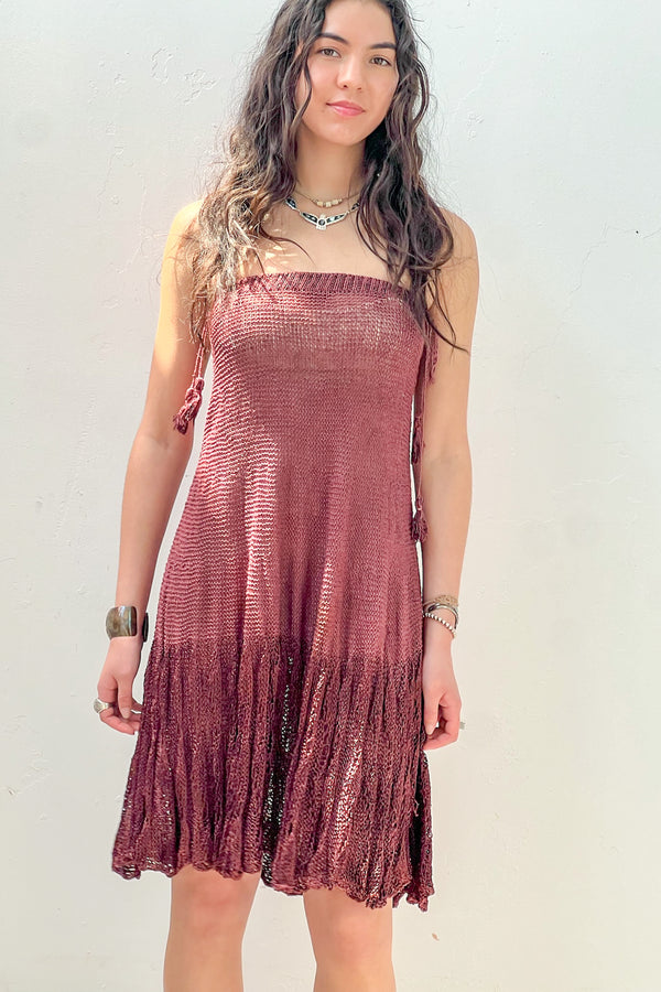 Vintage Hand Knit Merlot Dress or Skirt, Cotton