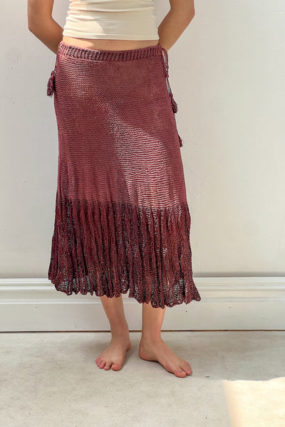 Vintage Hand Knit Merlot Dress or Skirt, Cotton, view 4
