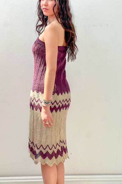Vintage Hand Knit Plum Mint Dress or Skirt, Cotton, view 3
