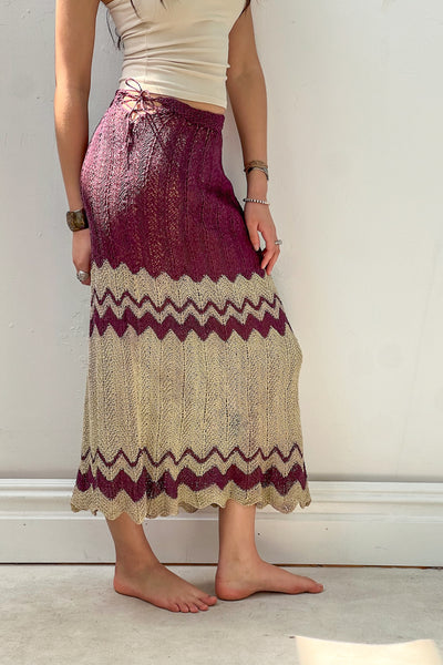 Vintage Hand Knit Plum Mint Dress or Skirt, Cotton, view 2