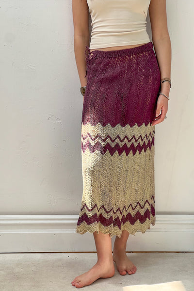 Vintage Hand Knit Plum Mint Dress or Skirt, Cotton, view 4